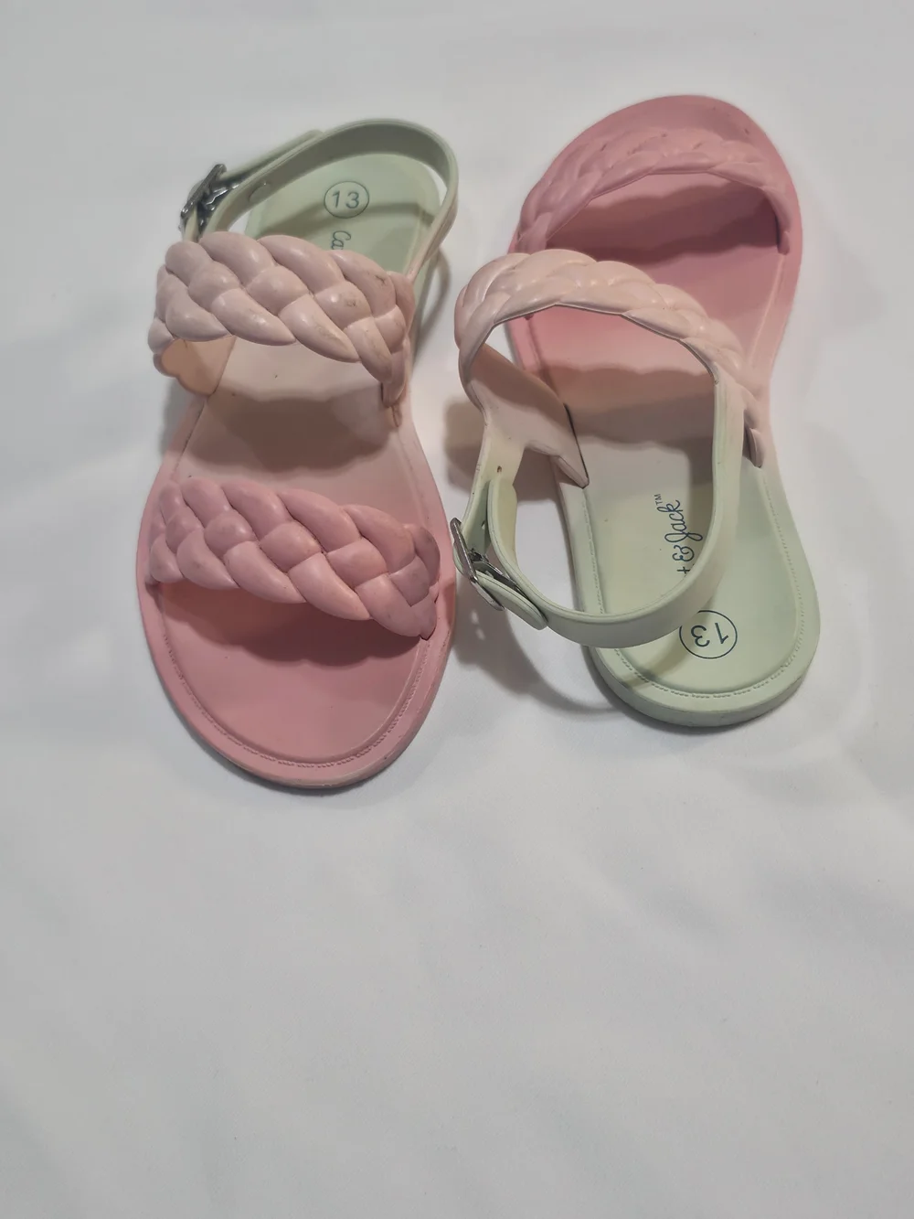 Cat & Jack Pastel Pink And Green Braided Strap Girls’ Sandals. Size :13